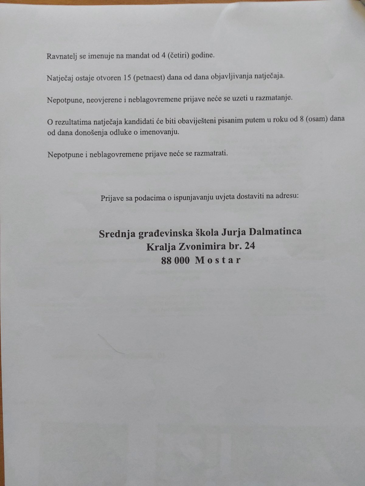 Natjecaj za ravnatelja